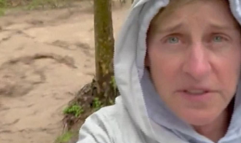 Ellen Degeneres en medio de las inundaciones. Foto: captura.