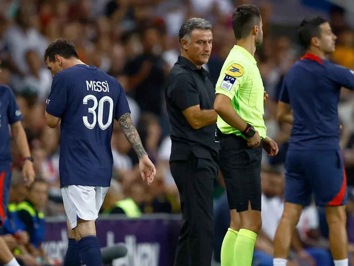 Christophe Galtier y Lionel Messi, PSG. Foto: REUTERS