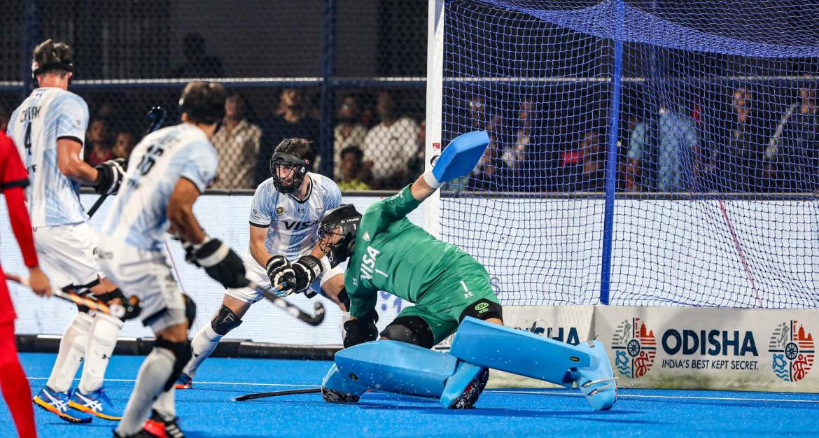 Los Leones vs. Corea del Sur 2; Mundial de Hockey 2023. Foto: Twitter @DeportesAR.