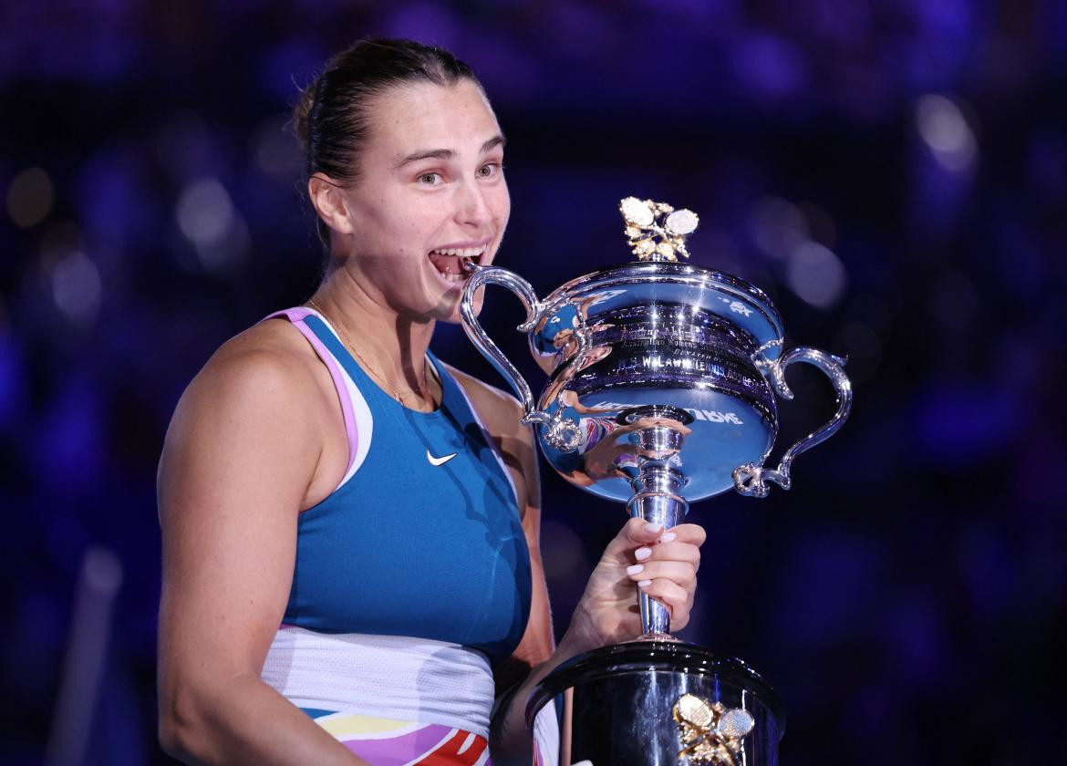 Festejo de Aryna Sabalenka en el Abierto de Australia. Foto: REUTERS.