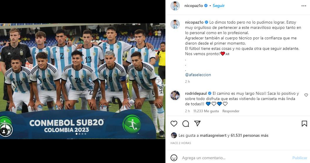 Posteo Nico Paz en Instagram