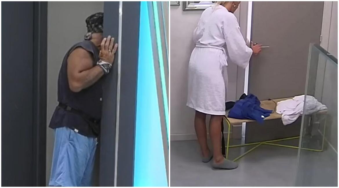 Alfa intentado ingresar al baño mientras estaba Camila. Fotos: captura Telefe.