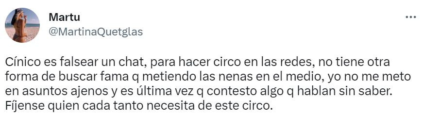 La respuesta de la actual novia de Londra. Foto: Twitter.