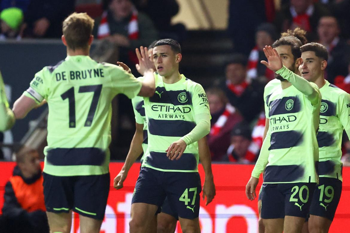 Festejo del Manchester City ante el Bristol City por la FA Cup. Foto: REUTERS.