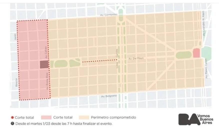 El mapa de los cortes. Foto: Gobierno de CABA.