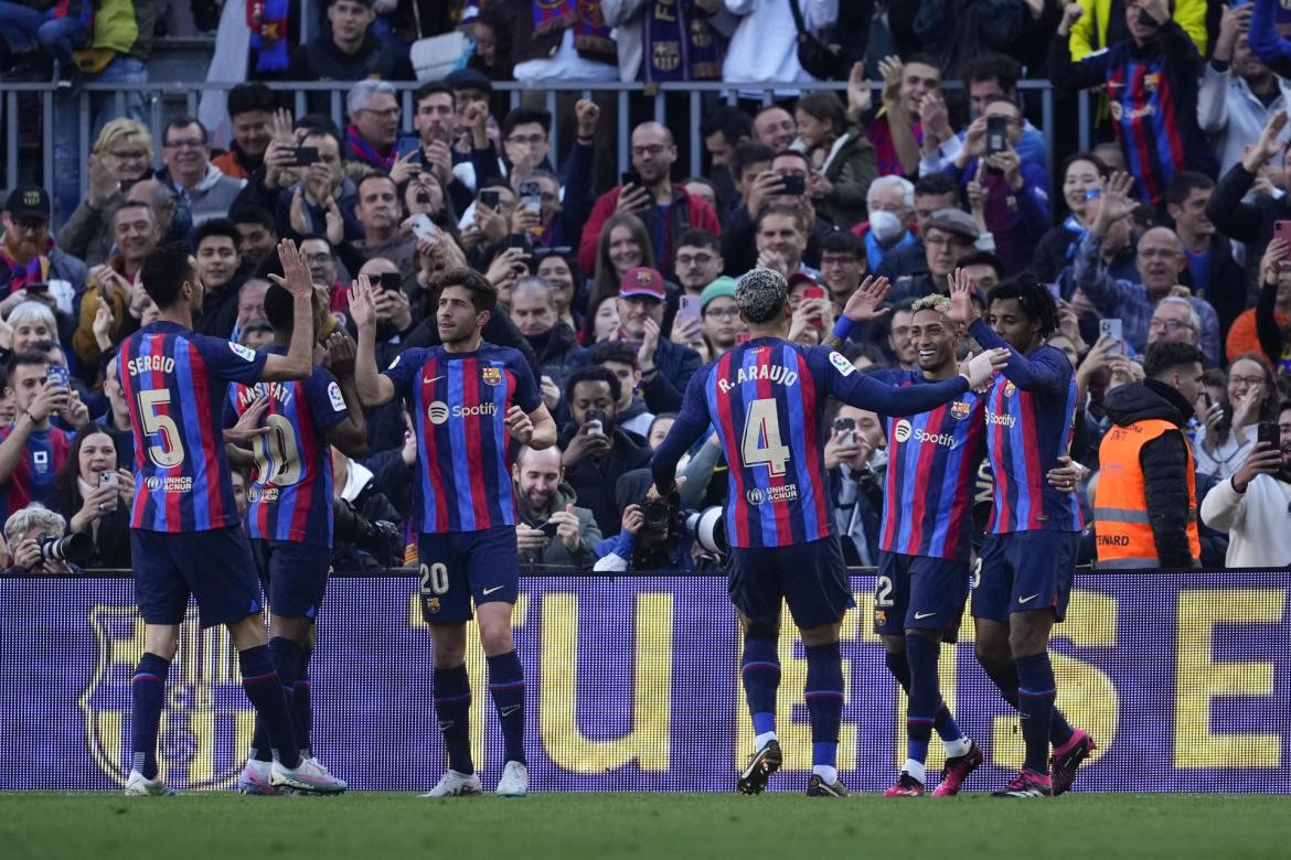 El festejo de Barcelona ante Valencia. Foto: EFE.