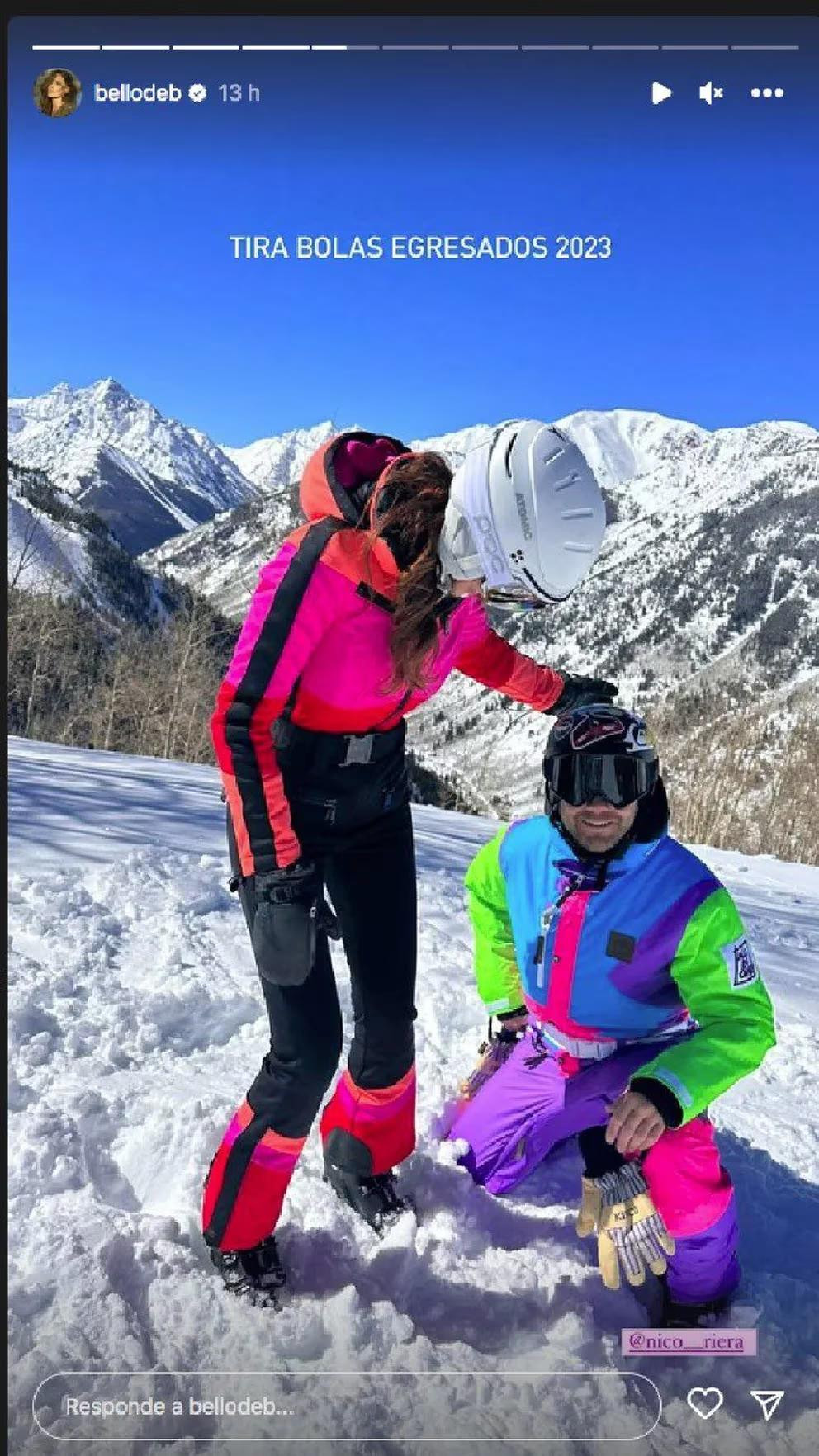 Nico Riera y Débora Bello juntos en la nieve. Foto: Instagram.