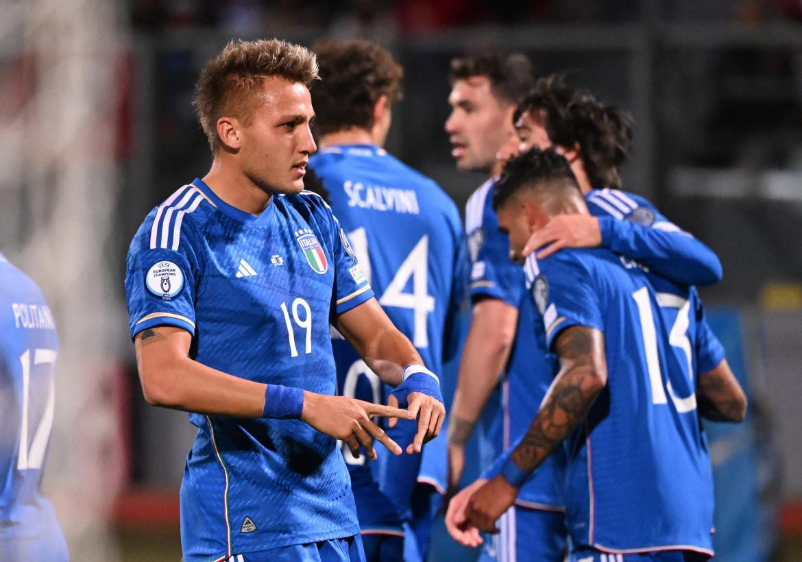 Festejo de Mateo Retegui; Malta vs. Italia. Foto: Reuters.