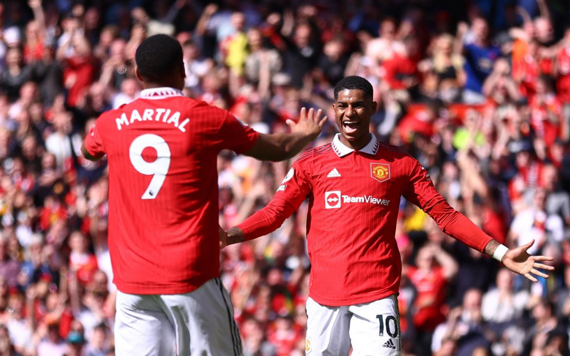 Festejo del Manchester United ante el Everton por Premier League. Foto: EFE.