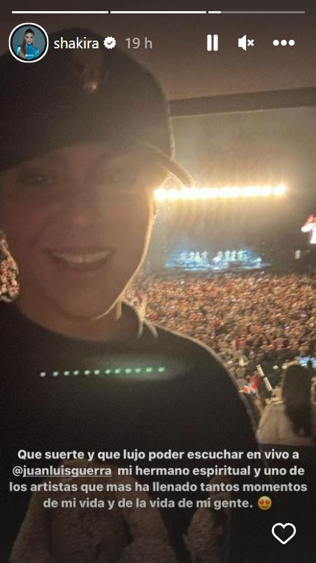 Shakira disfrutando de un show de Juan Luis Guerra. Foto: Instagram.