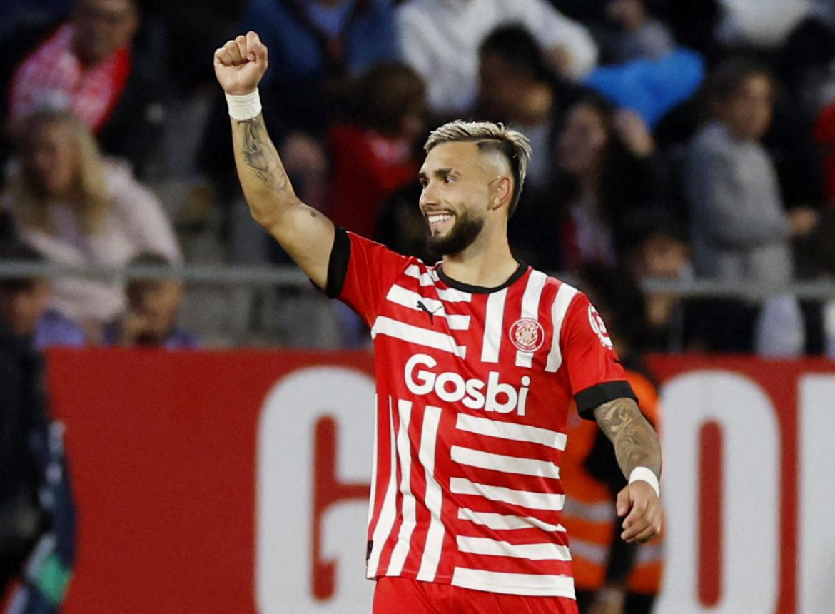 Festejo de Valentin Castellanos para el Girona ante el Real Madrid por la Liga. Foto: REUTERS.