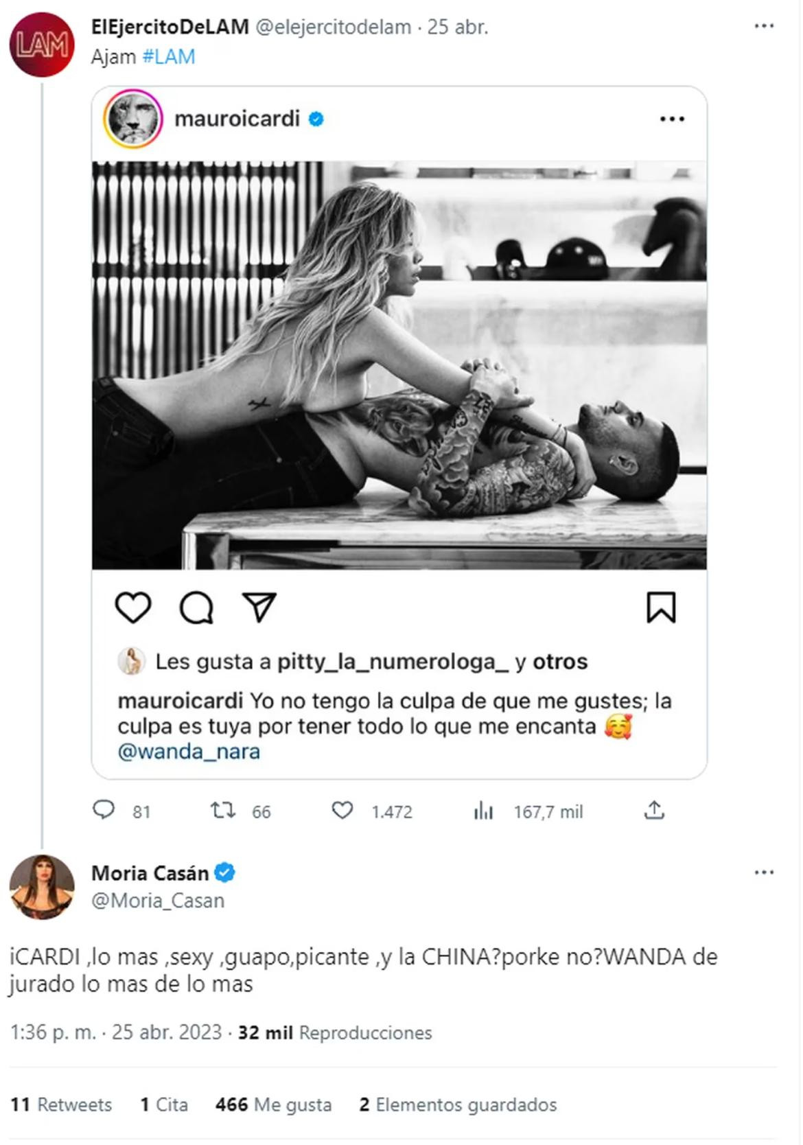 El consejo de Moria Casán a Mauro Icardi. Foto: Twitter.