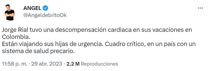 Información de Ángel de Brito sobre Rial. Foto: Twitter.