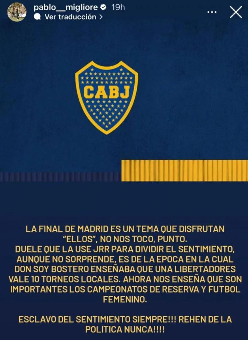 Las palabras de Migliore contra Riquelme. Foto: captura.