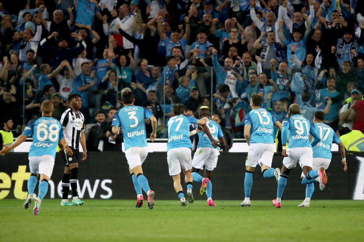 Festejo del Napoli ante el Udinese por la Serie A. Foto: EFE.