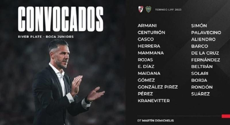 Demichelis anunció los convocados de River para el Superclásico. NA