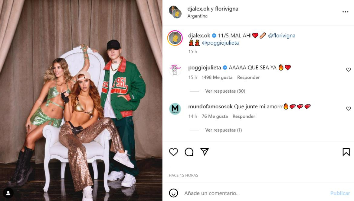 Julieta Poggio participará en un video de Flor Vigna. Foto: Instagram.