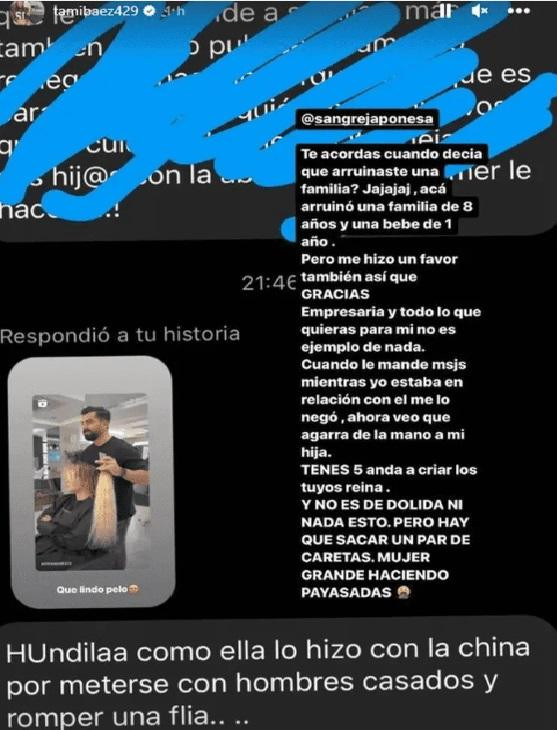 Historia de Tamara Báez etiquetando a la China Suárez. Foto Instagram @Tamarabaez429.