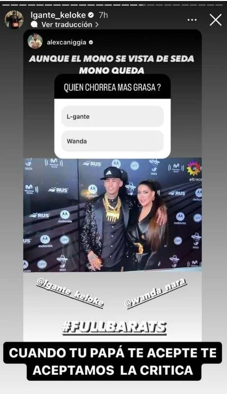 Historia de Alex Caniggia contra L-Gante. Foto: Instagram