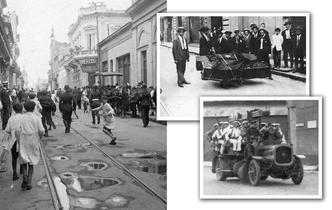 Pogrom contra judíos, familia llevando 