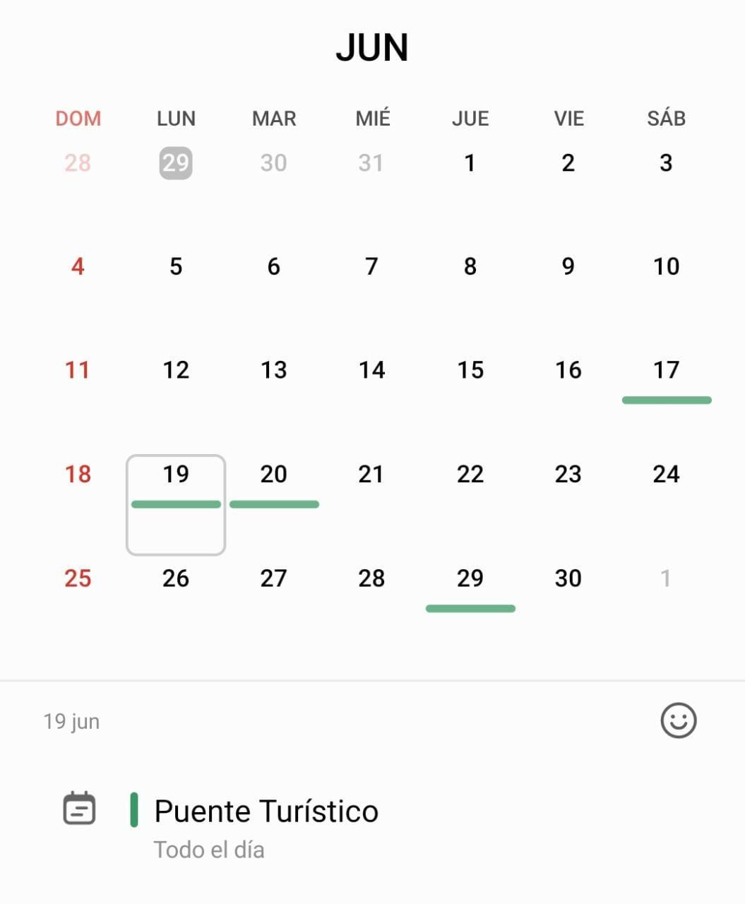 Calendario de junio. Fuente: Télam