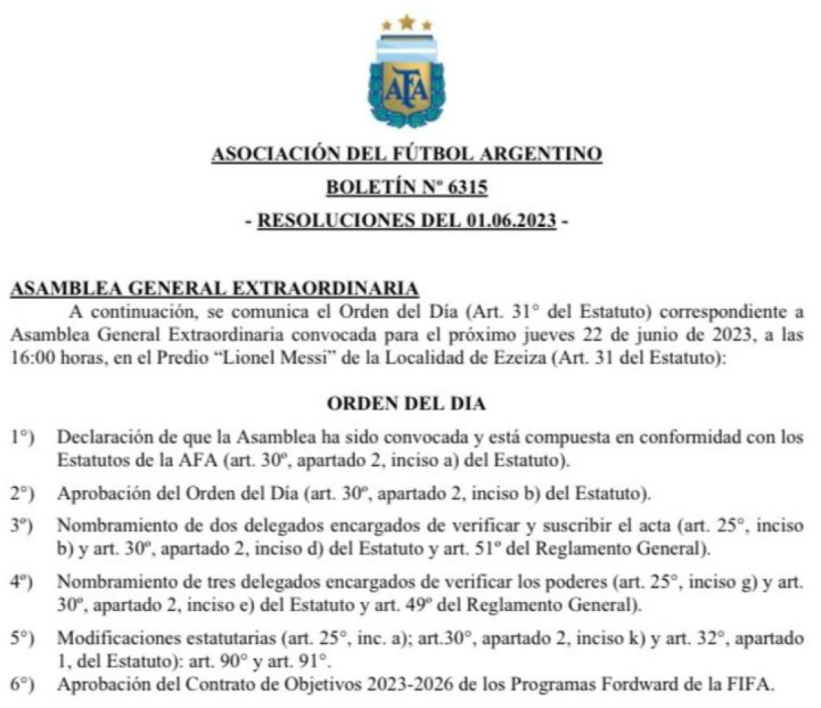 El boletín de la AFA que habla sobre los ascensos y descensos. Foto: AFA.