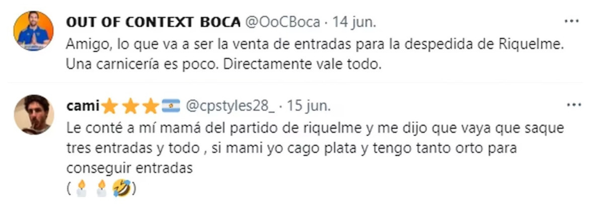 Expectativa por las entradas para la despedida de Juan Román Riquelme. Foto: Captura de Twitter.