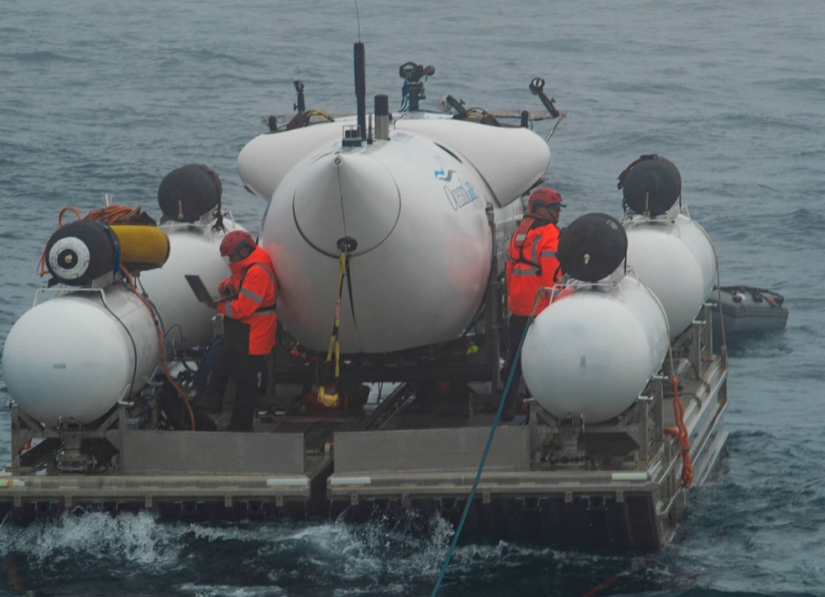 El submarino que desapareció mientras hacía una excursión a los restos del Titanic. Foto: Twitter @OceanGateExped..