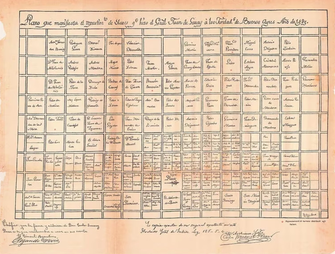 Garay dividió Buenos Aires en manzanas y otorgó tierras a miembros de su expedición