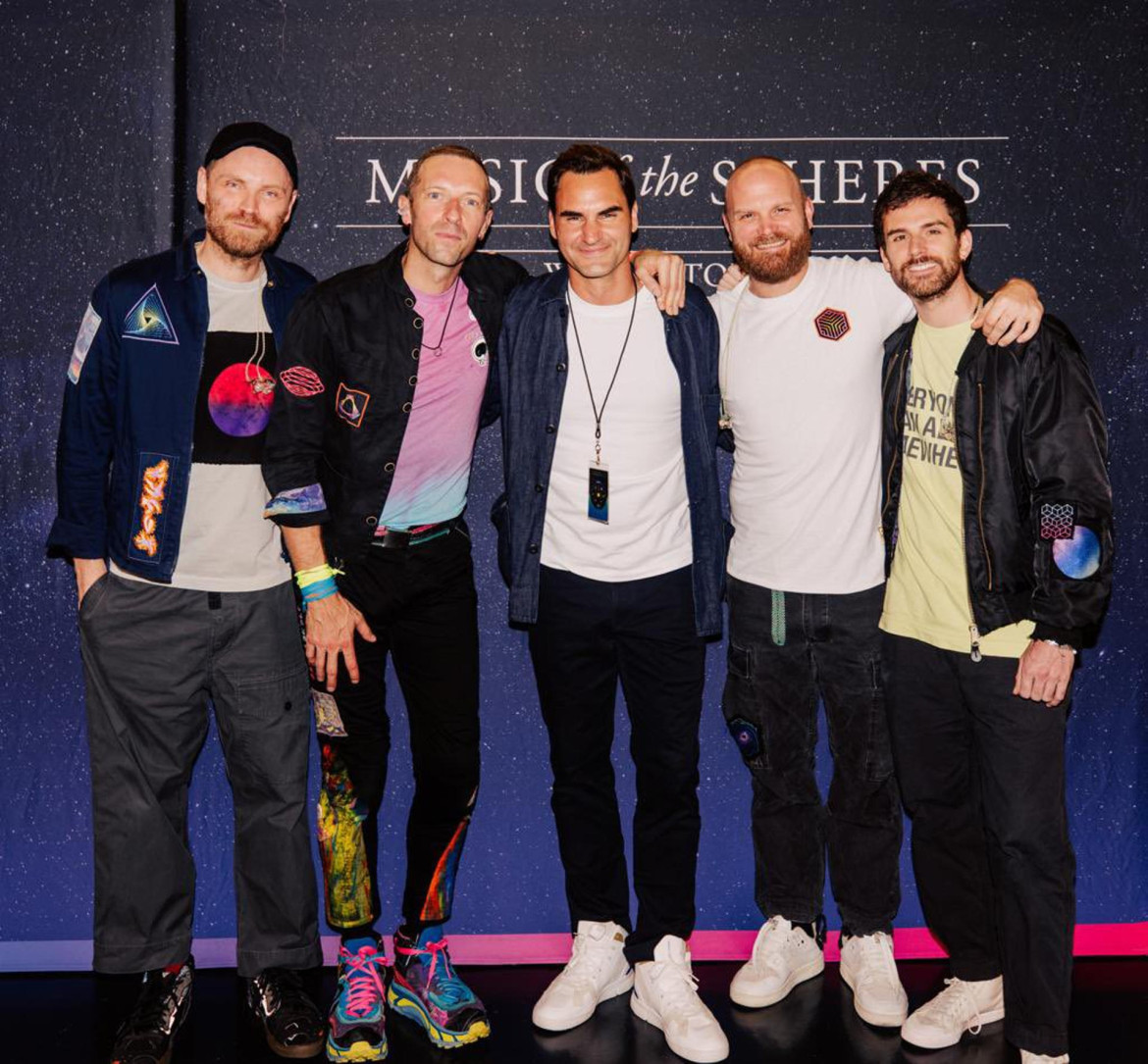 Federer en el concierto de Coldplay. Foto: EFE.