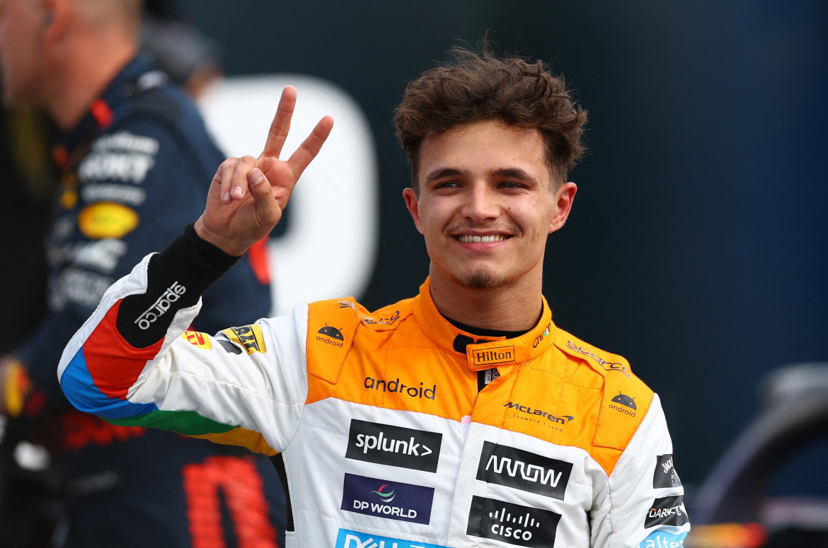 Lando Norris logró su primer podio del año con su McLaren. Foto: Reuters.