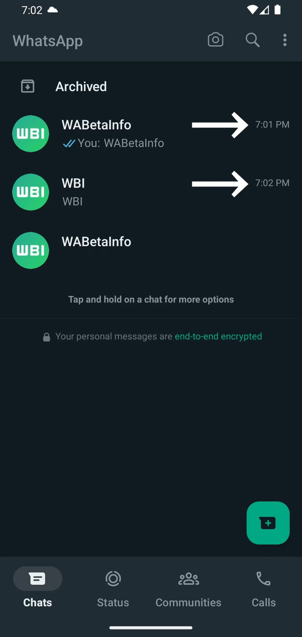 Así fue la falla de WhatsApp. Foto: WABetaInfo.