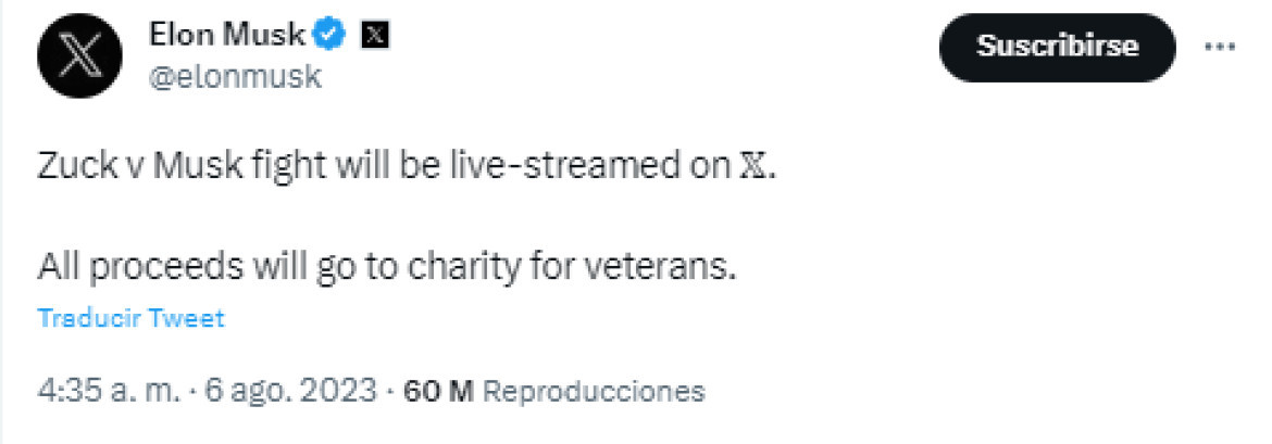 Elon Musk confirma la trasmisión de la pelea con Zuckerberg a través de X. Foto: Captura de pantalla.