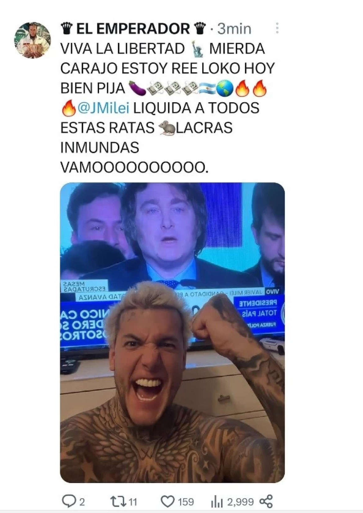 La reacción de Alex Caniggia. Foto: Twitter.