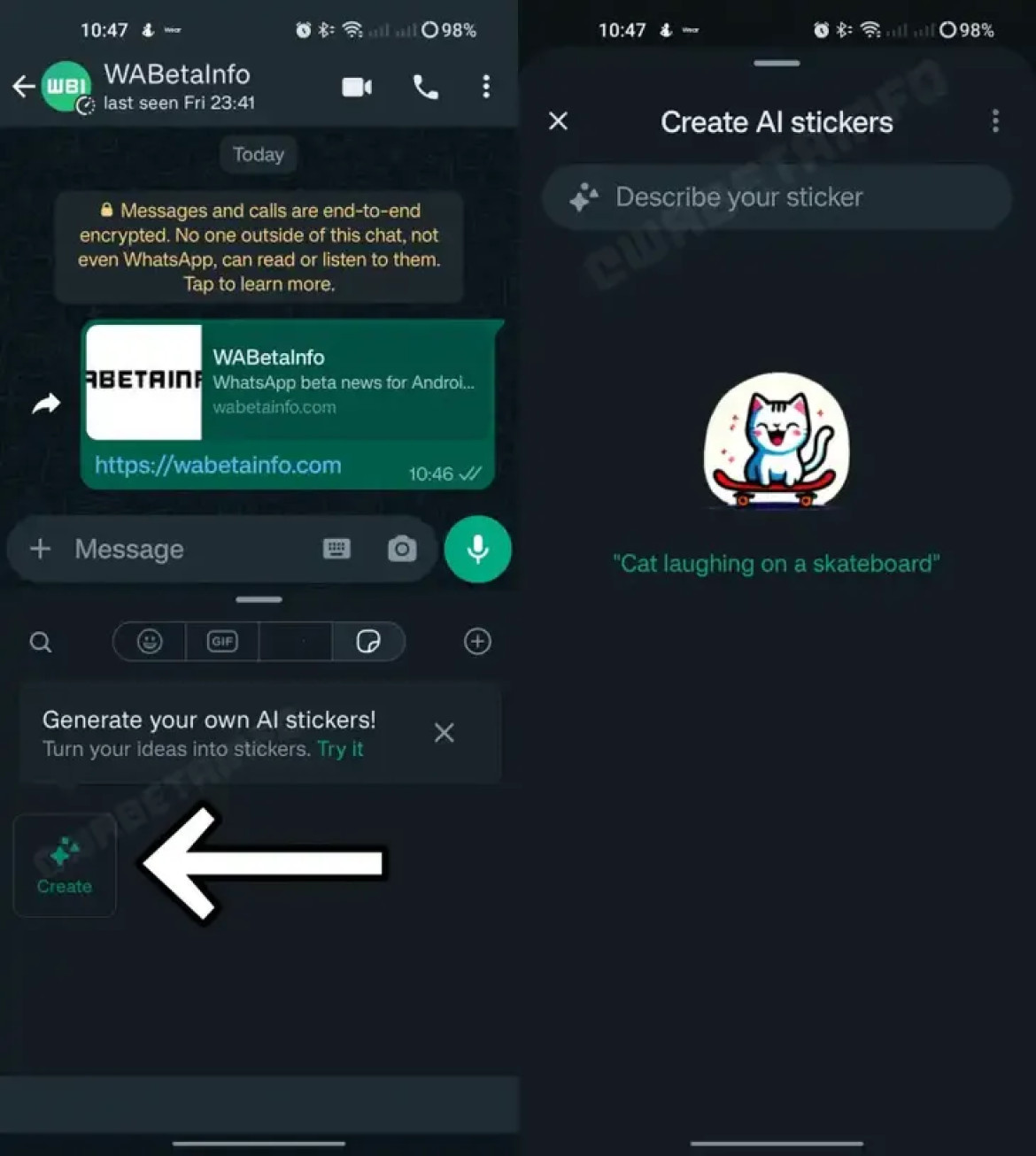 WhatsApp permitirá crear stickers con inteligencia artificial. Foto: WABetaInfo.