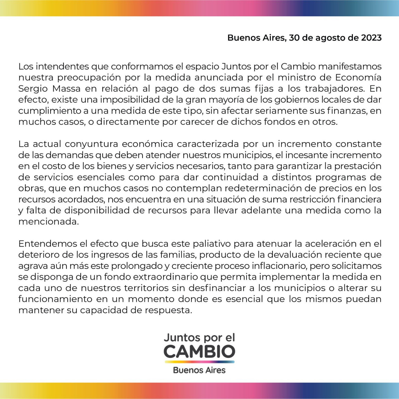 Diego Valenzuela y el resto de intendentes bonaerenses de JxC se expresaron sobre las medidas impulsadas por el gobierno nacional. Foto: Twitter.