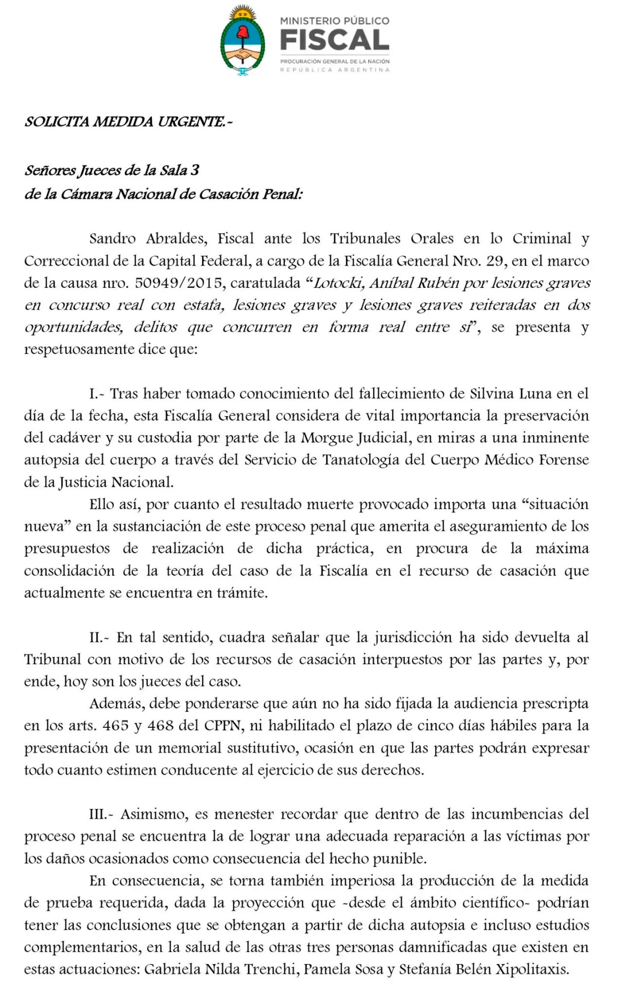 El texto presentado por la Fiscalía.