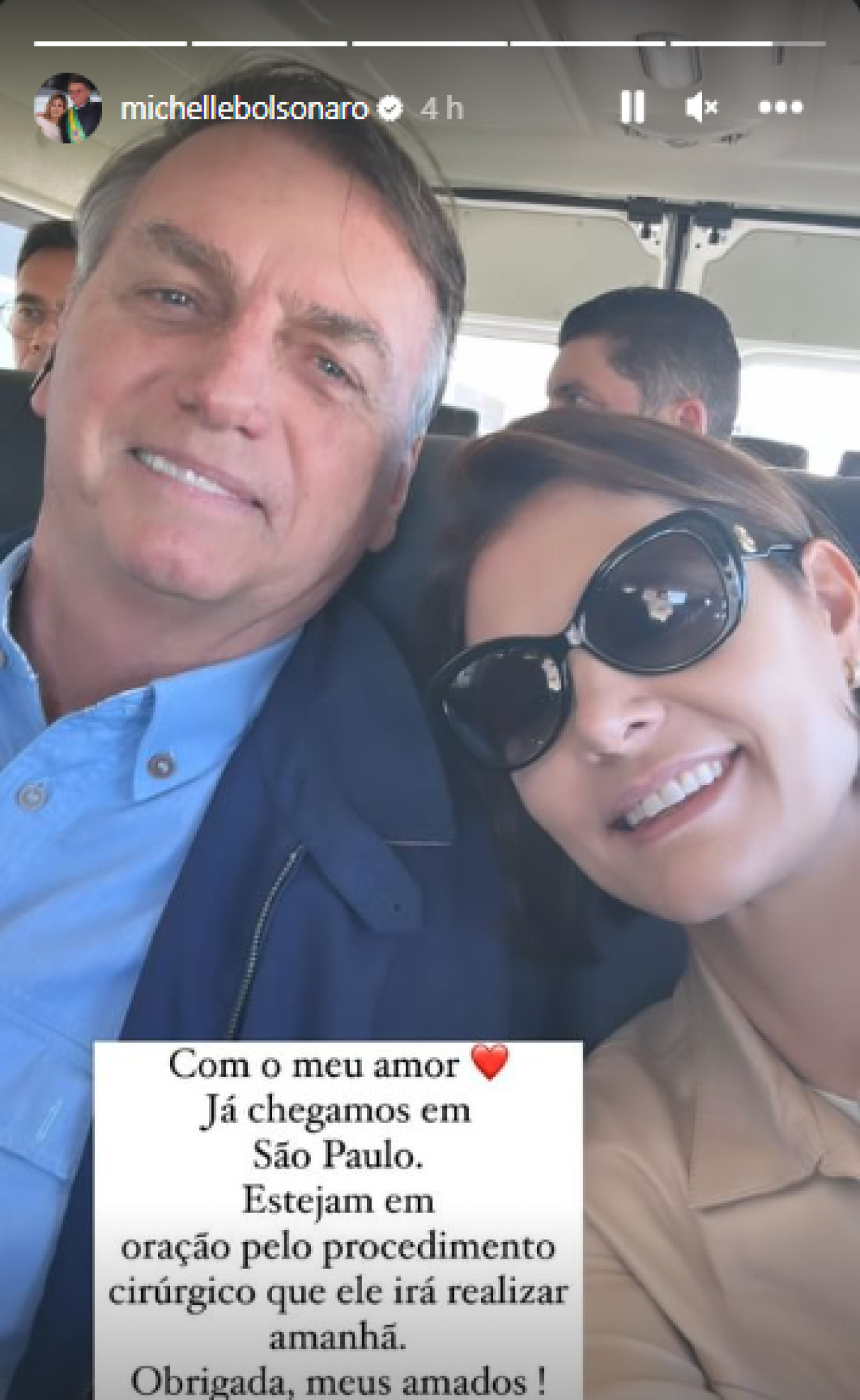 Bolsonaro se interna para someterse a dos cirugías. Foto: Instagram/ @ michellebolsonaro