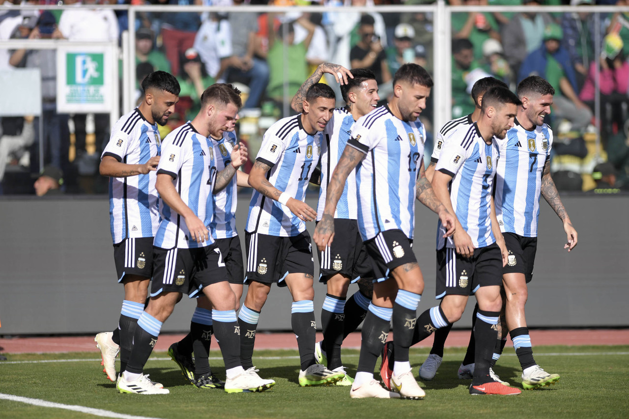 Festejo de la Selección argentina ante Bolivia por las Eliminatorias. Foto: Telam.