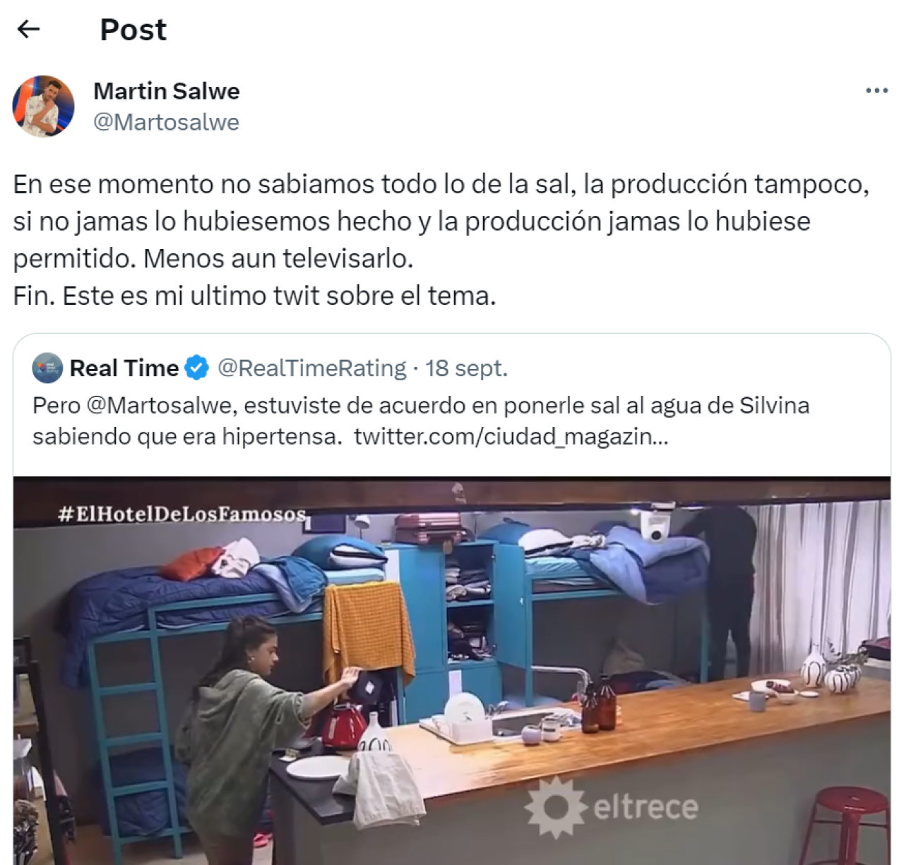 La justificación de Martín Salwe. Foto: Twitter.