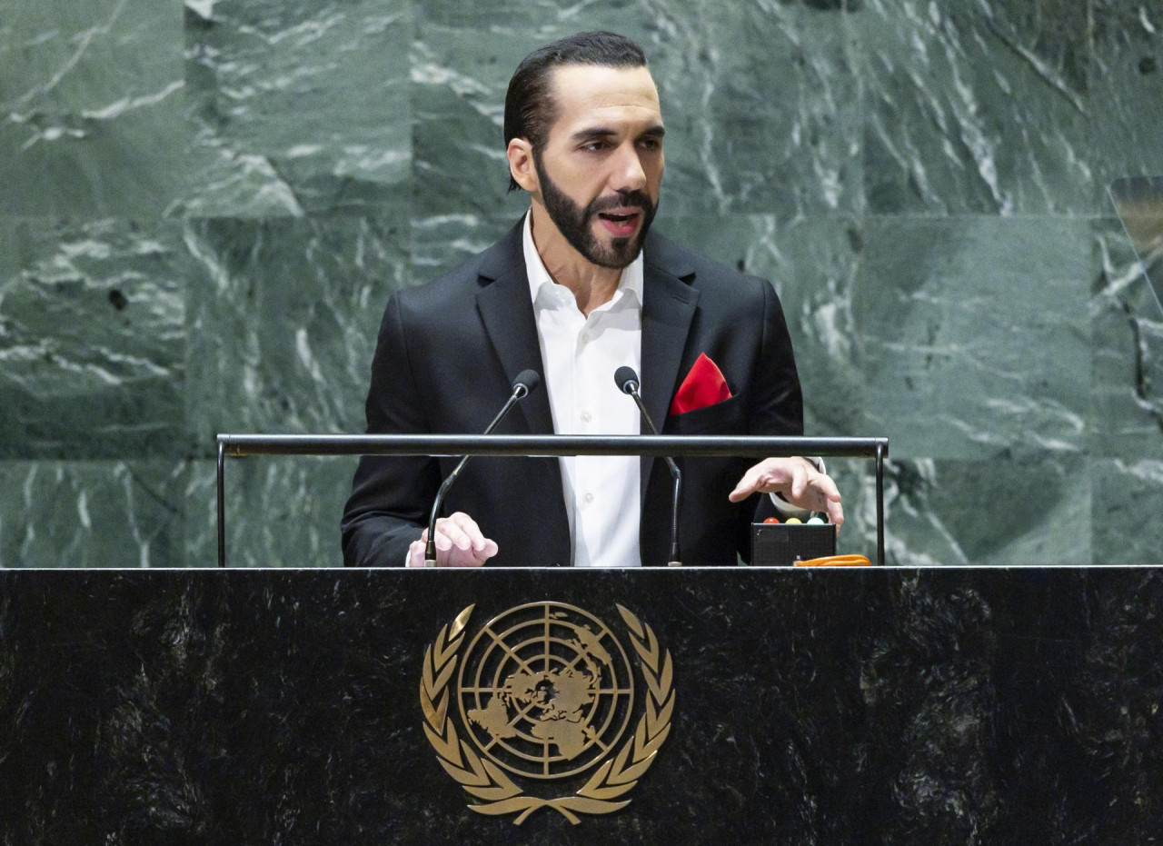 Nayib Bukele en la Asamblea General de la ONU. Foto: EFE.