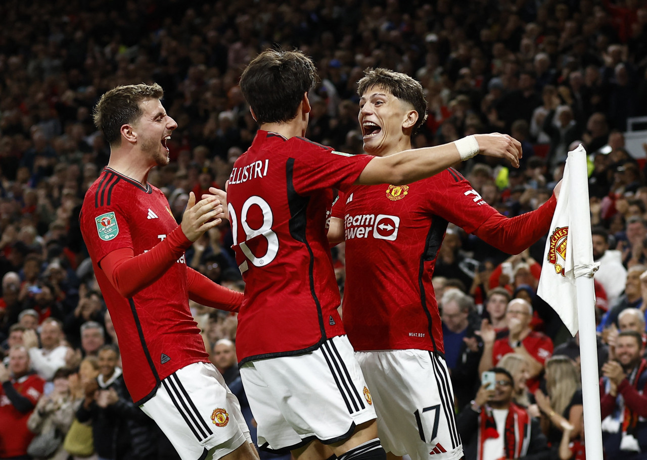 Festejo de Alejandro Garnacho para el Manchester United. Foto: REUTERS.