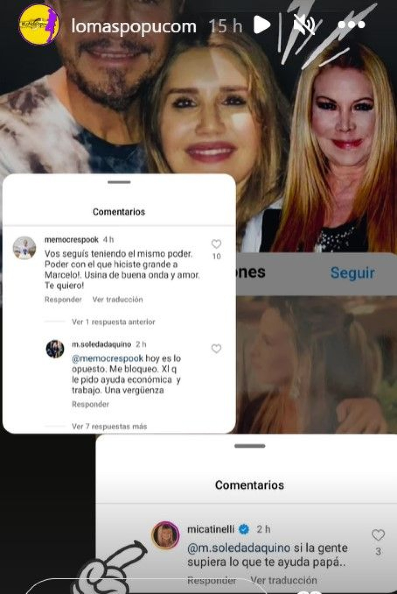 Soledad Aquino contra Marcelo Tinelli. Foto: Instagram/lomaspopucom.