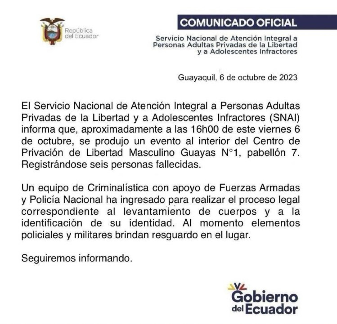 Muerte en la prisión de Ecuador. Foto: Twitter.