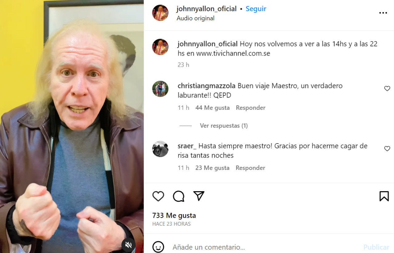 El último posteo de Johnny Allon. Foto: Instagram.