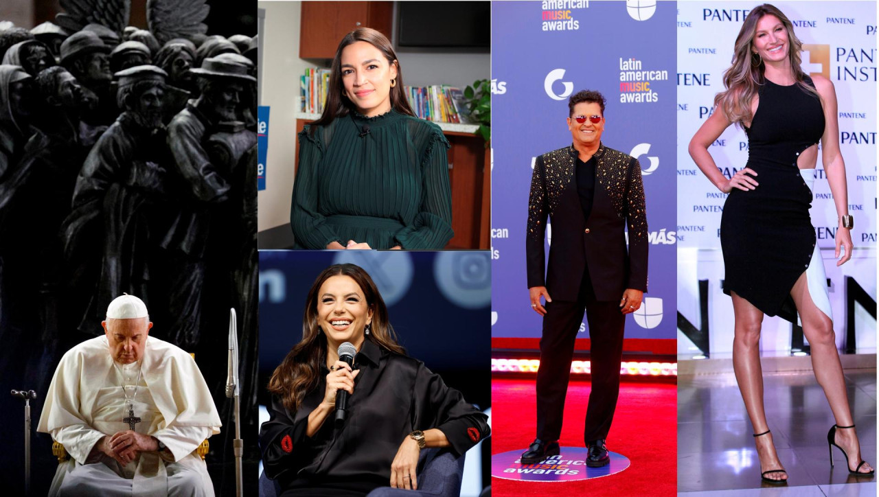 Papa Francisco, Alexandria Ocasio-Cortez, Eva Longoria, Carlos Vives y Gisele Bündchen. Foto: EFE.