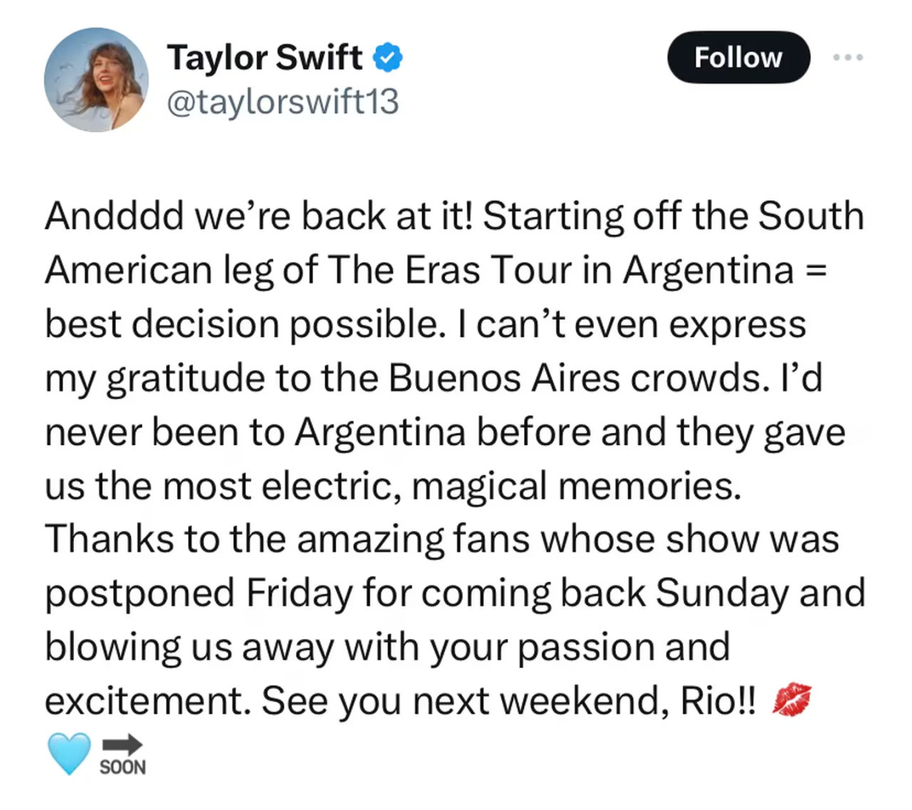 La despedida de Taylor Swift. Foto: X.