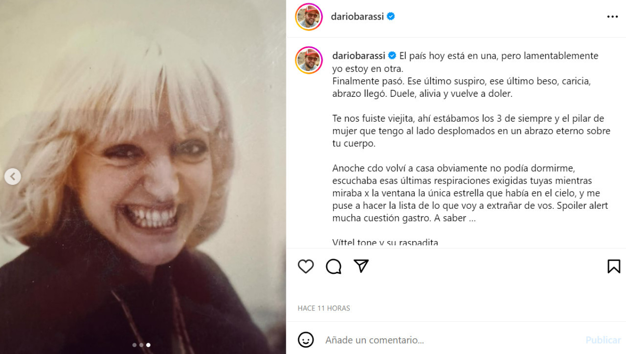 El posteo de Barassi para su madre. Foto: Instagram.