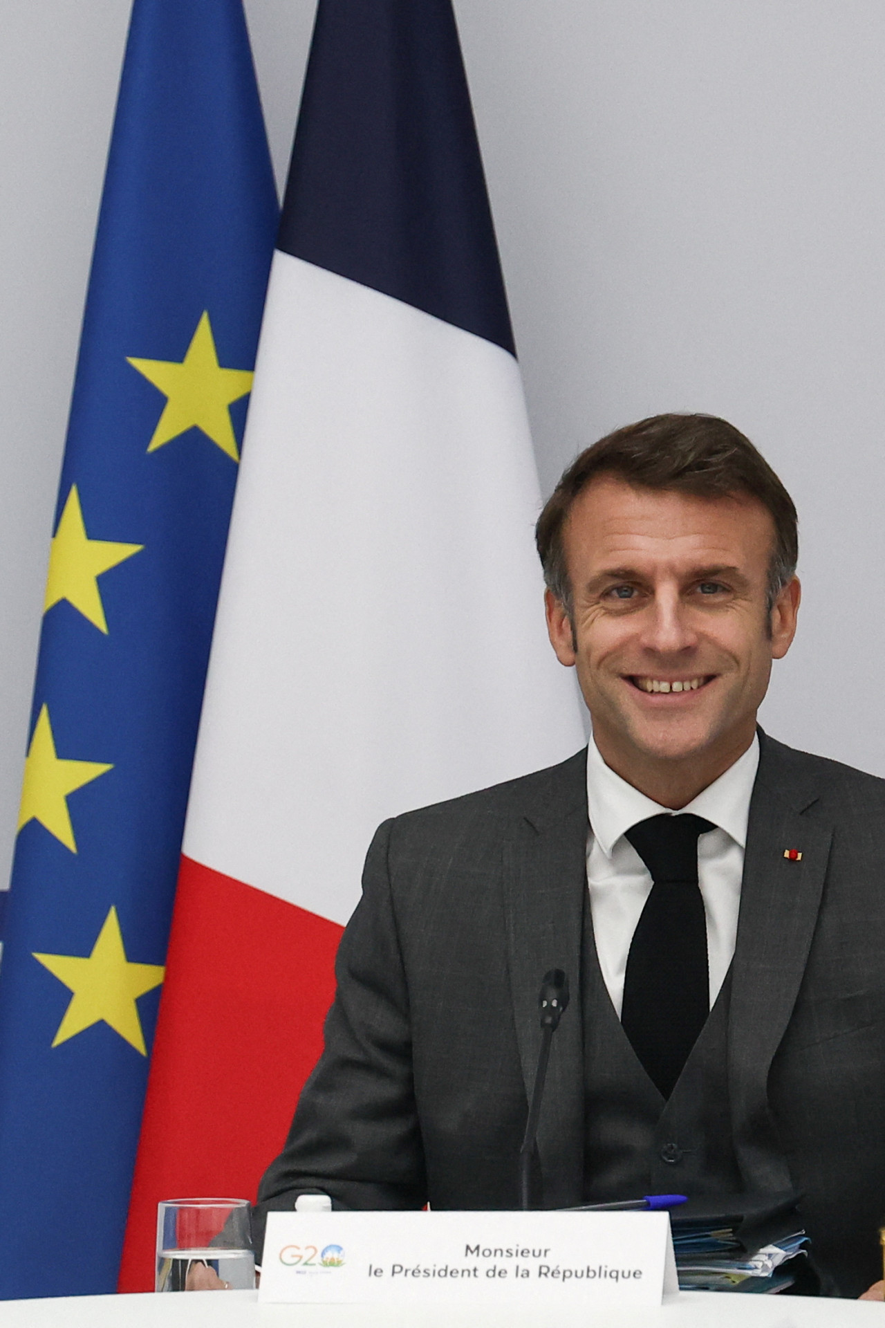 Macron en la reunión virtual del G20. Foto: EFE.