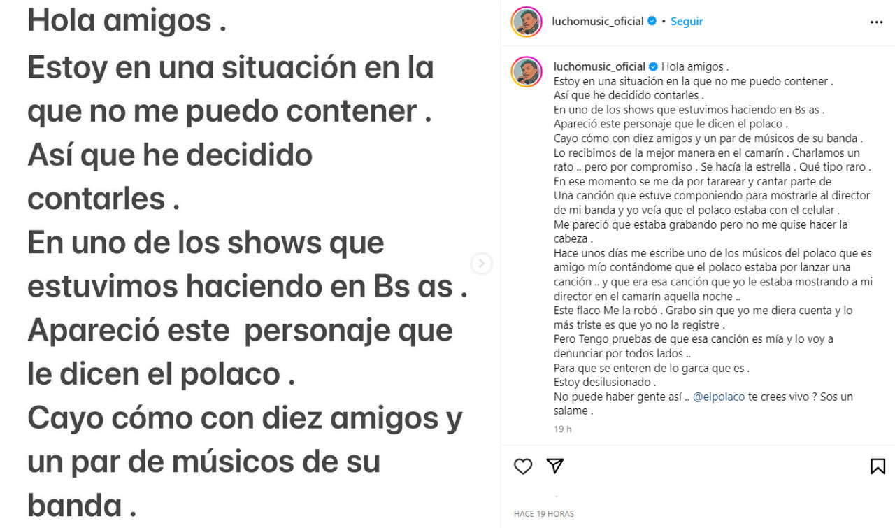 La acusación a El Polaco. Foto: Instagram.